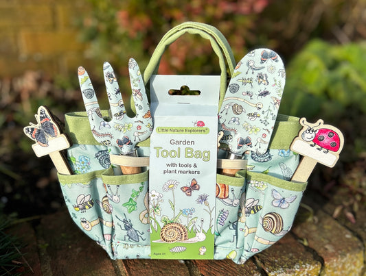 Children's Garden Tool Bag, Hand Tools and Plant Markers Gift Set